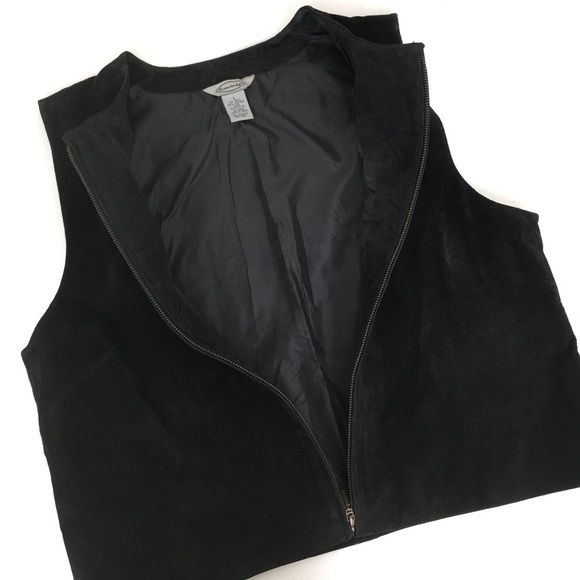 Vintage Y2K Women’s Suede Vest Stonebridge Black Zip Front Size Large Western - Picture 9 of 11